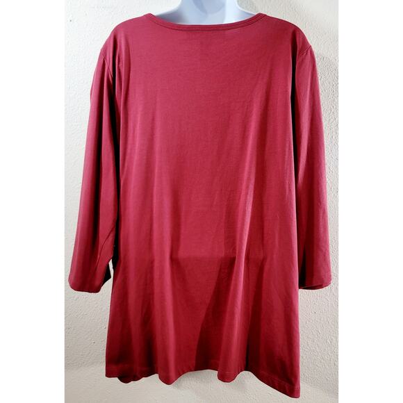 Denim 24/7 Red Brownish 2 In 1 Sequin Round Neck Top 1X Lightweight Stretch Soft - Picture 3 of 7